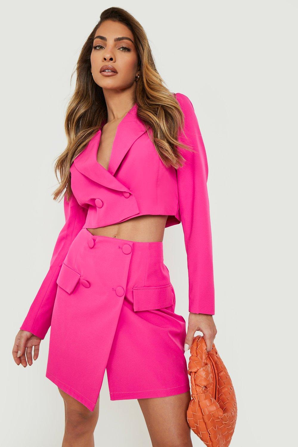 Women s Hot Pink Button Front Tailored Mini Skirt Boohoo UK